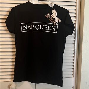 Black 'Nap Queen' T-Shirt W/ WHT Art Horse ( M)